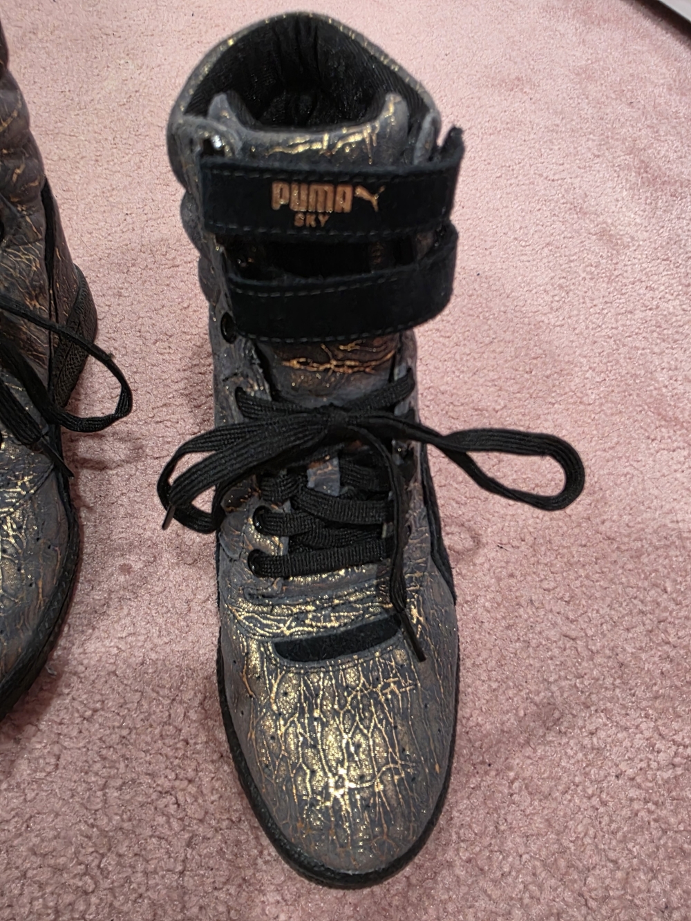 PUMA Sky High-Top Metallic Black & Gold Women's Sneakers - Picture 5 of 16